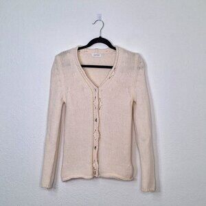Barneys New York Wool Cardigan Sz XS Button Front Minimalist Neutral Preppy